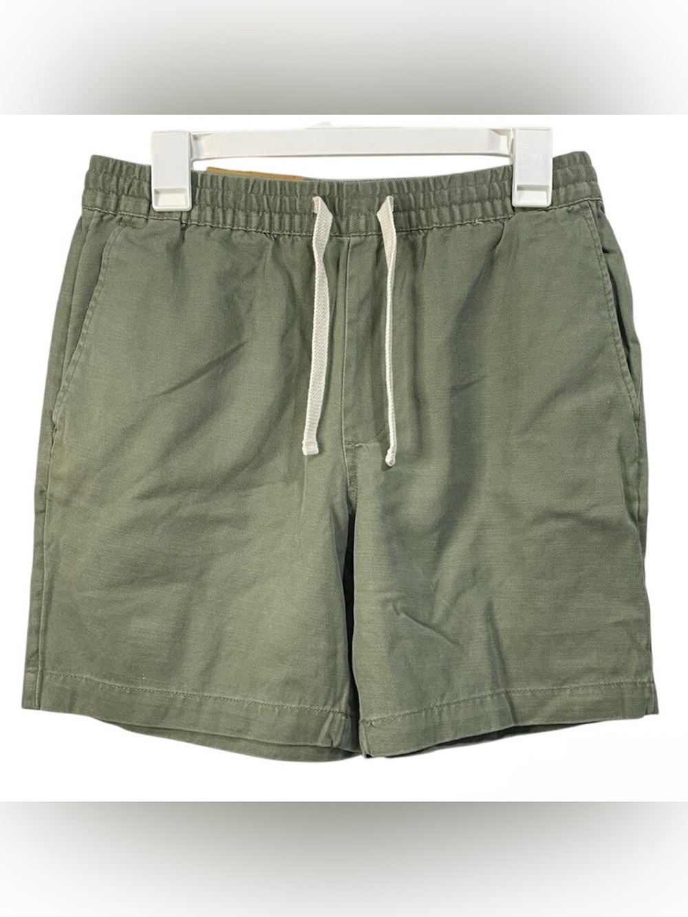 Vintage Olive Green Drawstring Flat Front Men's Shorts